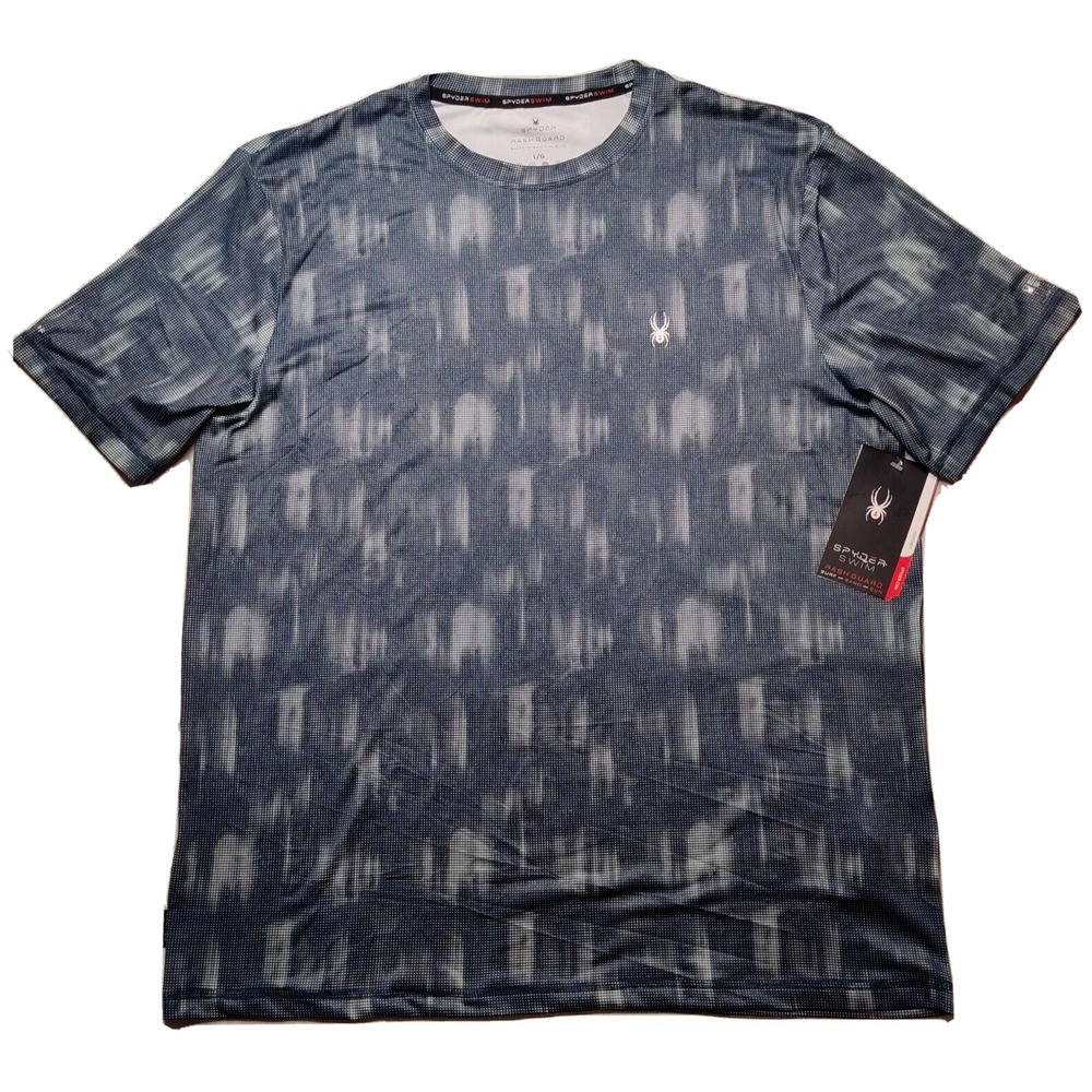SPYDER‎ SWIM RASH GUARD Men Large Gray Abstract Short Sleeve T-Shirt NEW
